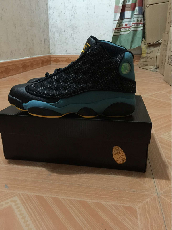 2015 New Air Jordan 13 Retro Black Sky Blue Yellow Shoes